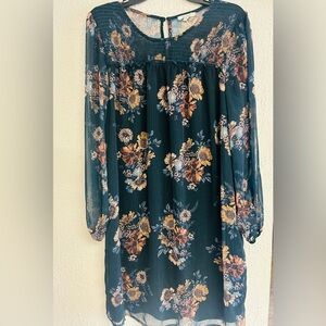 Maurices navy floral long sleeves Midi Dress SZ Small